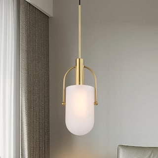 Brass and Frosted Glass Pendant Ceiling Lamp