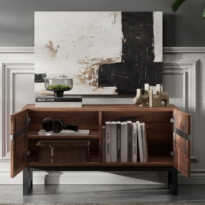 WAMPAT Modern TV Stand Entertainment Center TV Console with Storage Cabinets