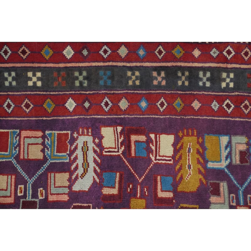 Hand Knotted Oriental 100% Wool Carpet Traditional Geometric Purples Tabriz Runner Rug - 9' 4'' X 4' 1''