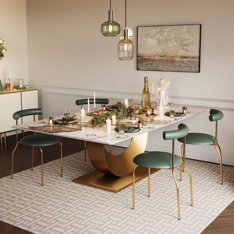 Luxury Kitchen Table with Snowy White Pandora Sintered Stone Tabletop, 79 Inches Sintered Stone Dining Table