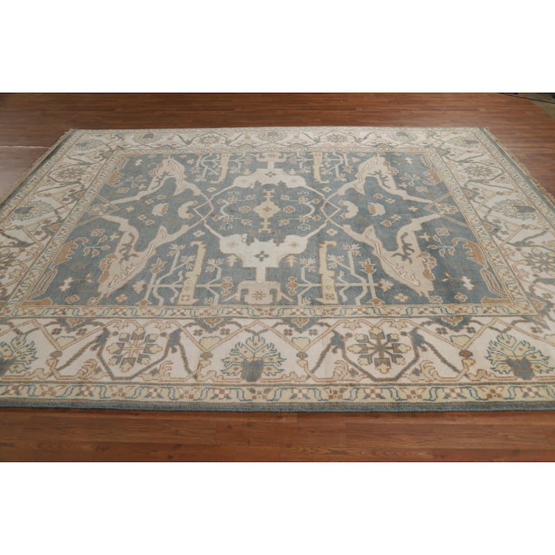 Blue Gray Oushak Indian Area Rug Handmade Wool Carpet - 8'1" x 9'11"