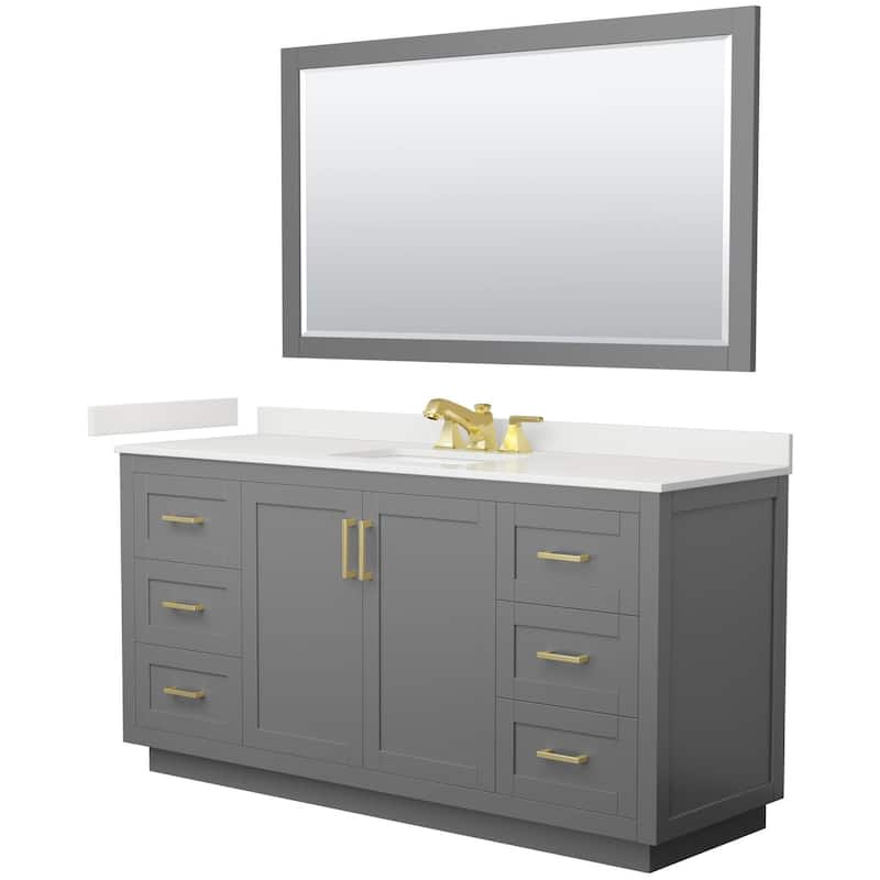 Wyndham Collection WCF292966S-QTZ-US3M58 Miranda 66" Free Standing - Dark Gray / White Quartz Top / Brushed Gold