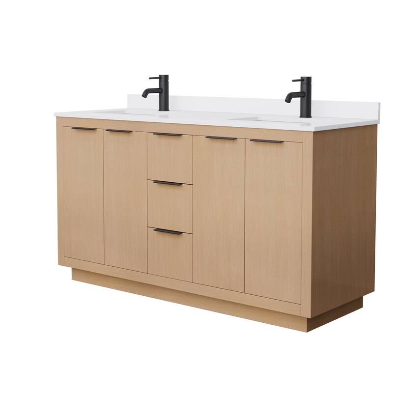 Wyndham Collection Maroni 60" Free Standing Double Basin Vanity Set - Light Straw / White Cultured Marble Top / Matte