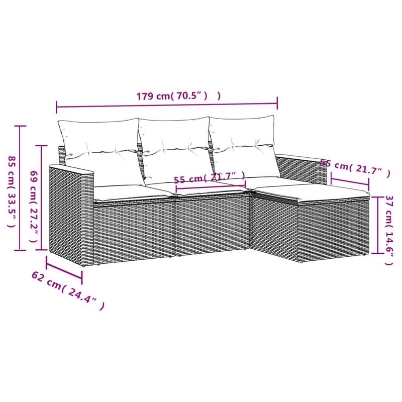vidaXL Garden Sofa Set Black - 24.4 x 24.2 x 27.2