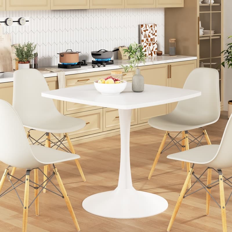 31.5" Modern Kitchen Dining Table for 2-4 Persons, Square Dinner Table, Leisure Table with Metal Pedestal Base