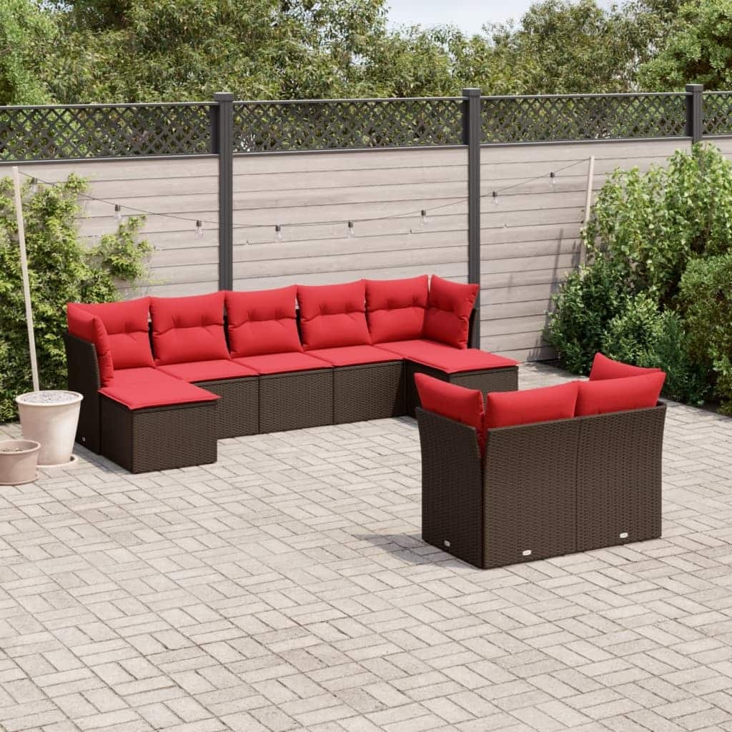 vidaXL 9/10 Piece Patio Sofa Set with Cushions Black/Brown/Gray Poly Rattan - 21.7 x 24.4 x 27.2