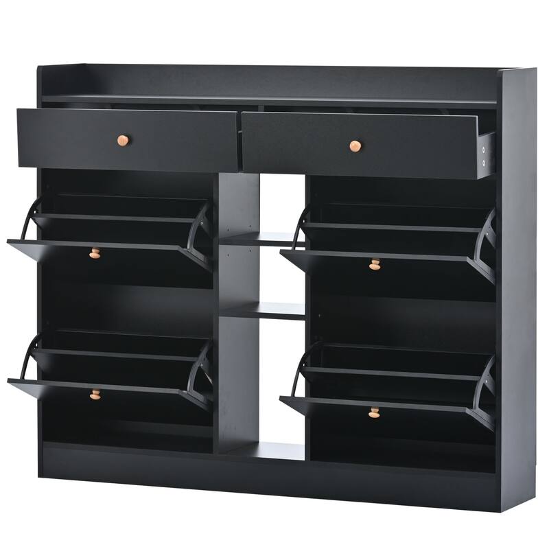 Modern Shoe Cabinet with 4 Flip Drawers, Multifunctional 2-Tier Shoe Storage Organizer with Drawers, Free Standing Shoe Rack