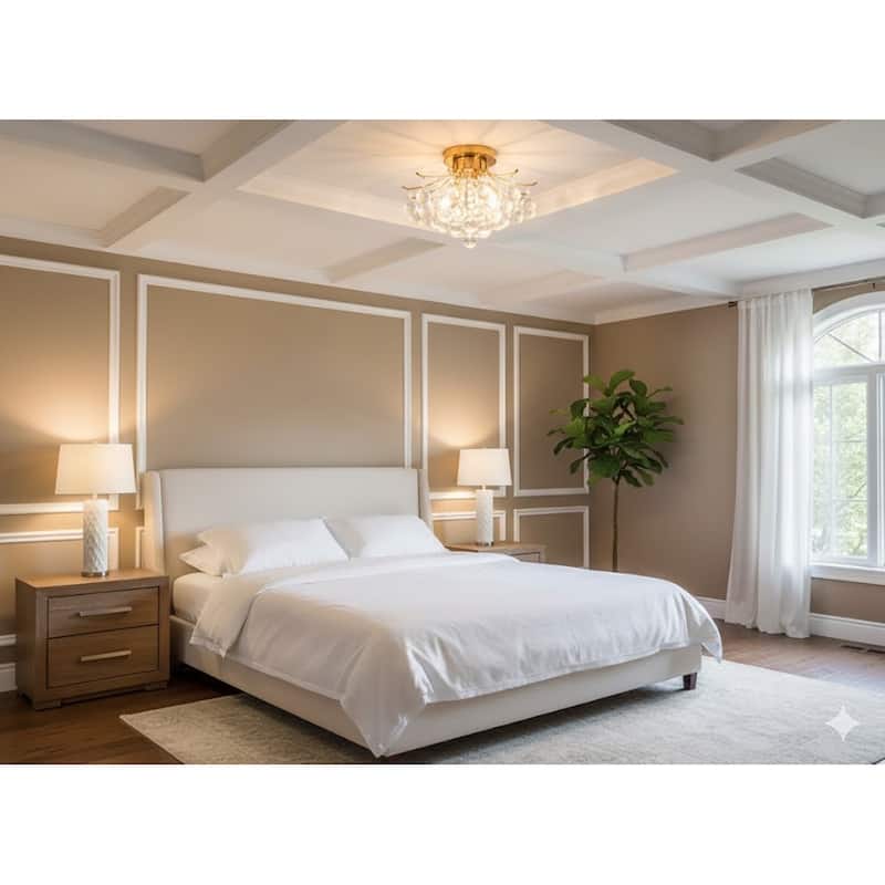 16" Satin Brass Metal Semi Flush Mount With Crystals