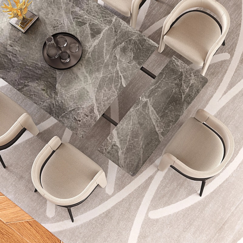 63'' to 94.5” Extendable Dining Table For 8-10 with Sintered Stone Table top and Metal Base - 94.48"