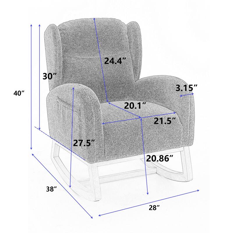 Teddy Fabric Rocking Chair with Wooden Legs and 300lb Capacity