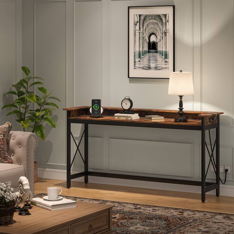 Sofa CouchTable with Outlets and USB Ports, 70.9 inch Long Entryway Console Table