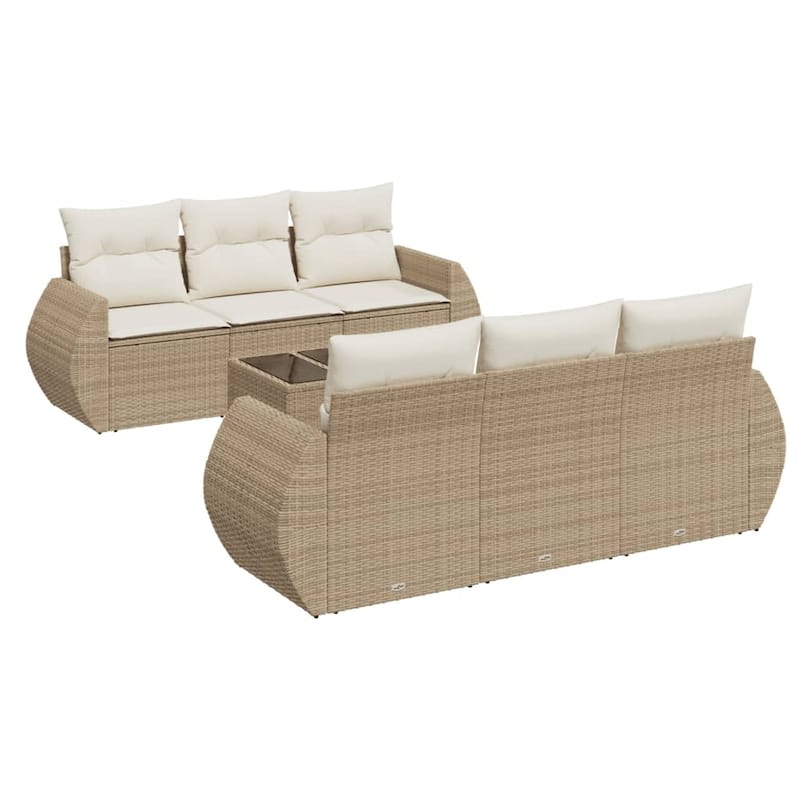 vidaXL Patio Sofa Set with Cushions Outdoor Furniture 7 Piece Poly Rattan - 24.4 x 27.6 x 27.2