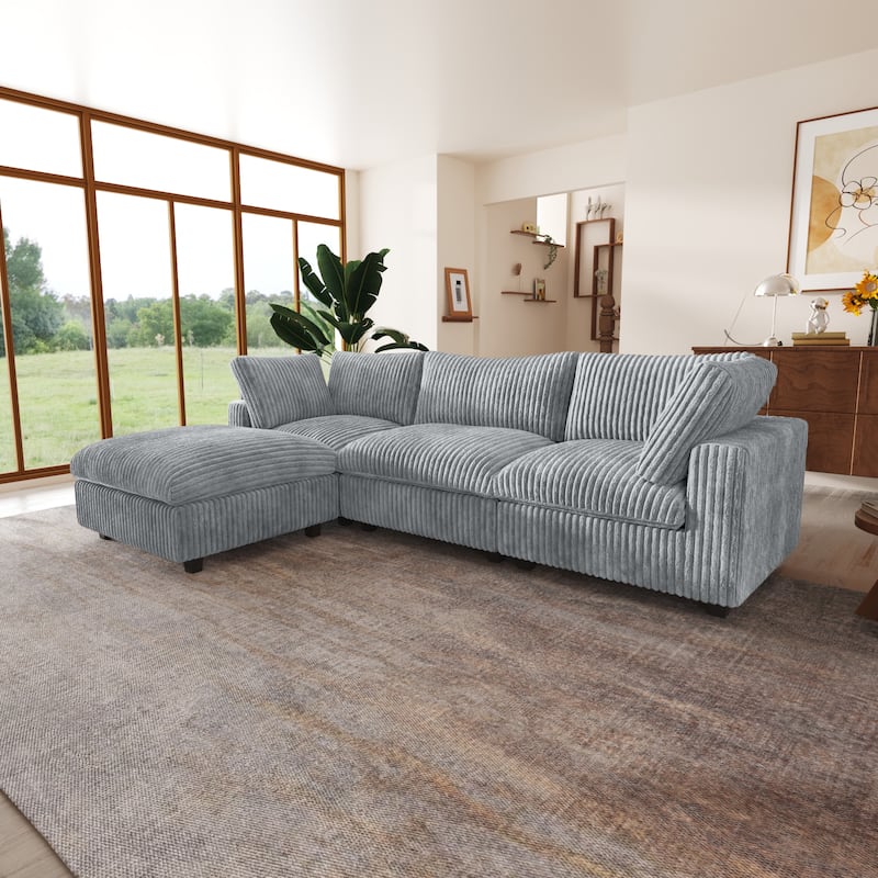 Large L-shape Plush Fabrics Upholstery Sectional Sofa Down Filled Cloud Couch