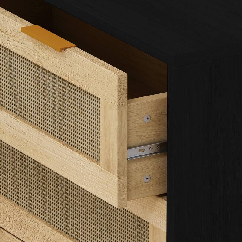 Rattan Drawers Storage Cabinet Dresser for Bedroom