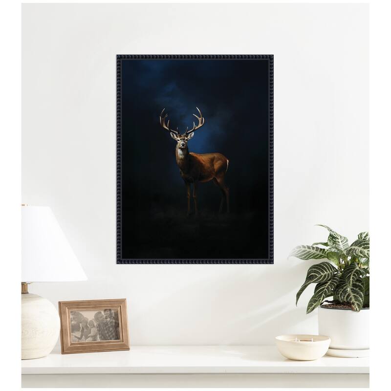 Kate and Laurel Cobalt Night Sky Deer by The Creative Bunch Studio Framed Canvas Wall Art Print