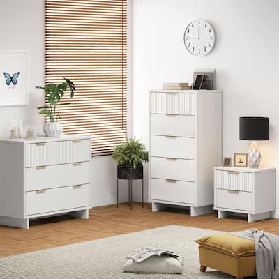 Manhattan Comfort 3-Piece Granville Modern Solid Wood Dresser Chest and Nighstand Set.