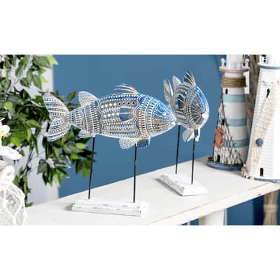 Blue Iron Coastal Sculpture Fish (Set of 2) - S/2 10", 14"H