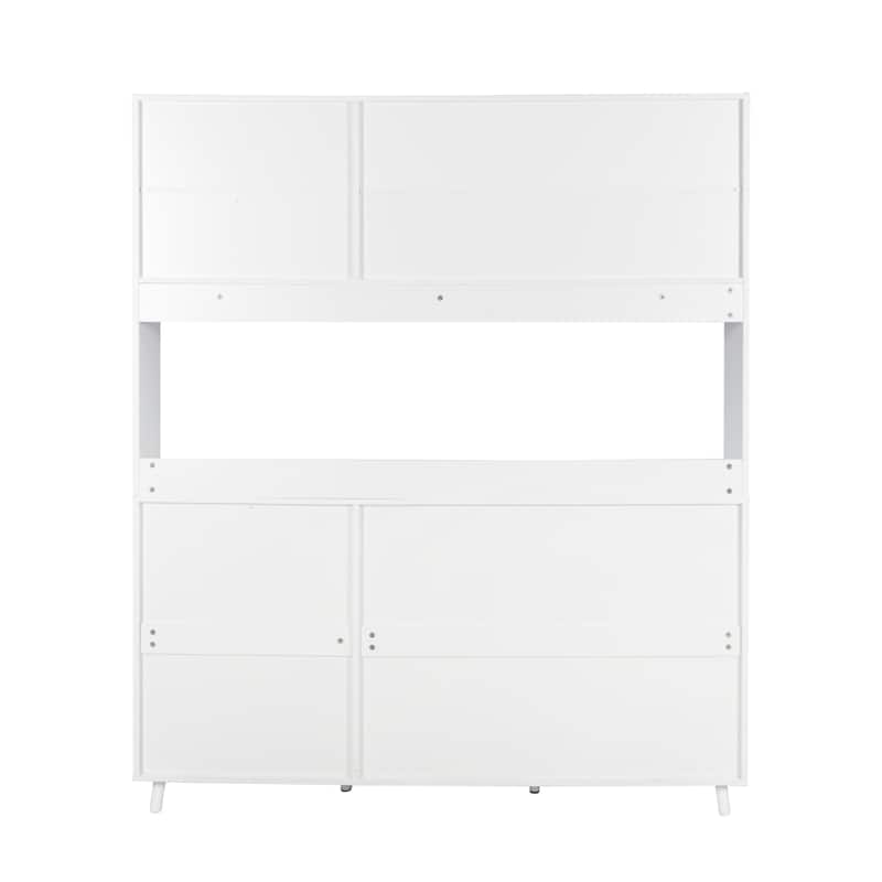 Kitchen Hutch Cabinet with Drawers and Glass Doors, Pantry Cabinets with Shelves, Storage Buffet with Microwave Shelf