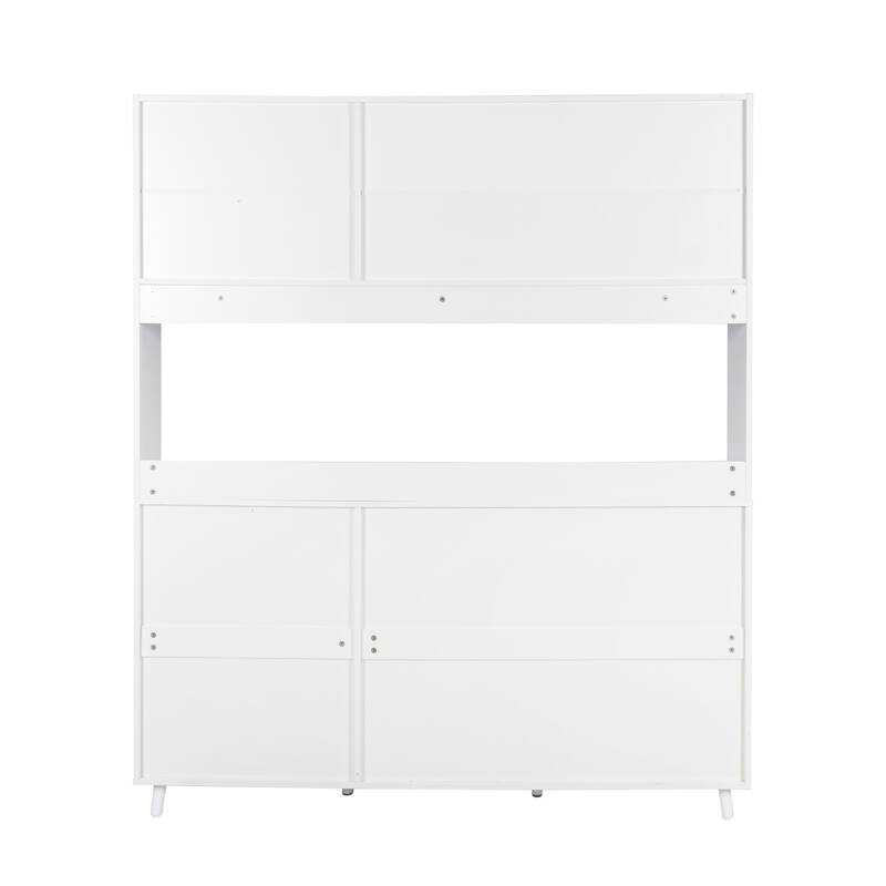 Modern Large Kitchen Hutch Cabinet with 4 Doors, 4 Drawers and Microwave Shelf