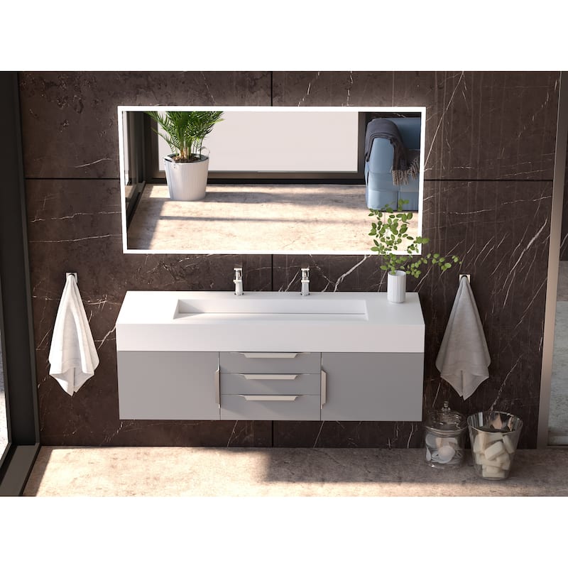 Nile 60" Wall Mounted Bathroom Vanity Set w/ White Top