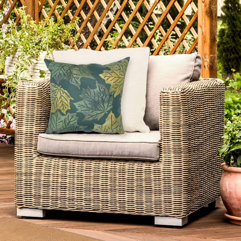 Liora Manne Visions IV Leaf Toss Indoor/Outdoor Pillow - 20" x 20" - Forest Green