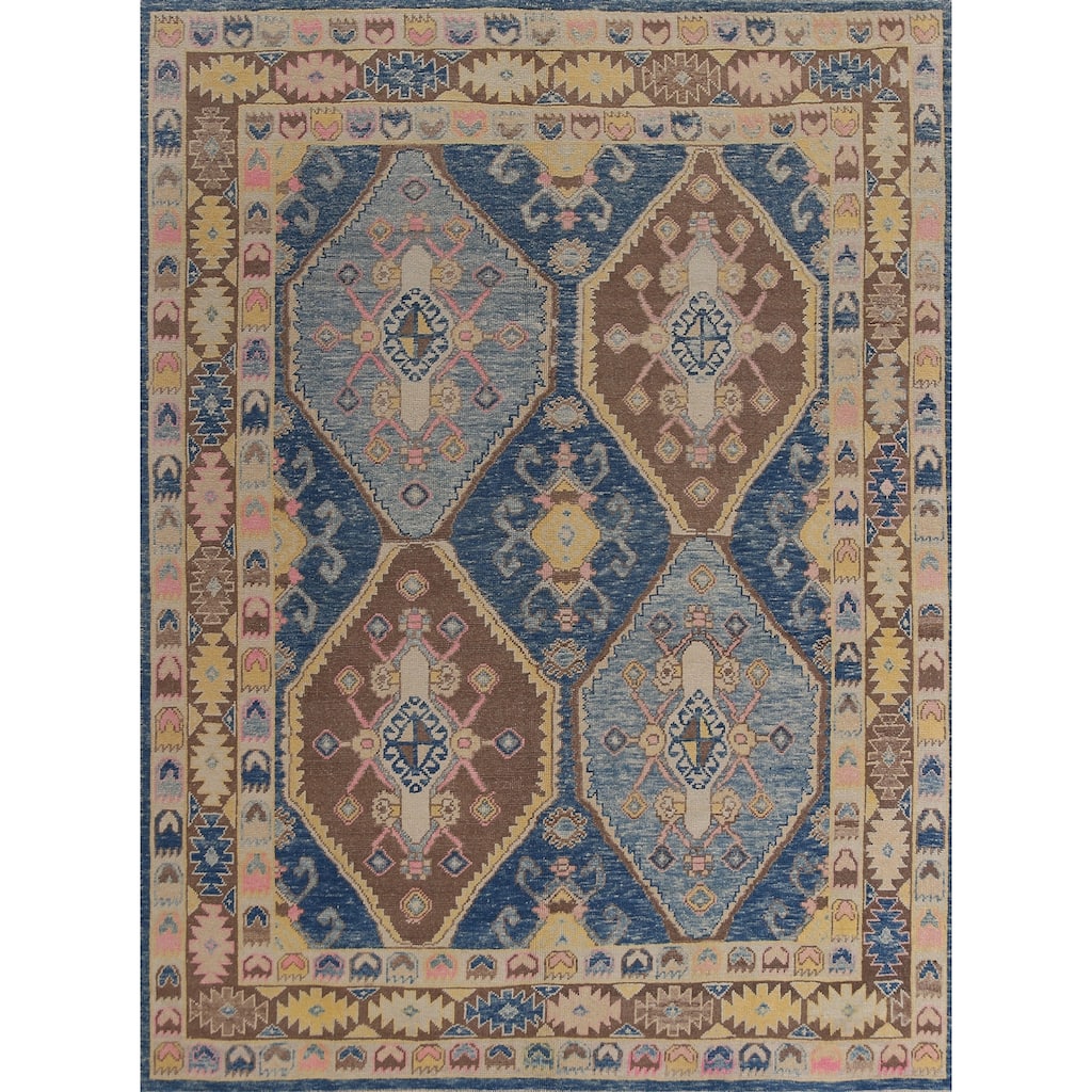Hand Knotted Oriental 100% Wool Carpet Transitional Geometric Navy Blue & Blues Oushak Area Rug - 10' 9'' X 8' 4''