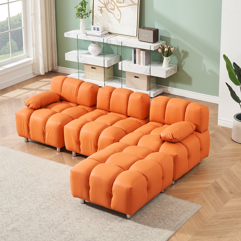 90.60" Tech Fabric L-Shaped Three-Seater Cushioned Sofa (New)