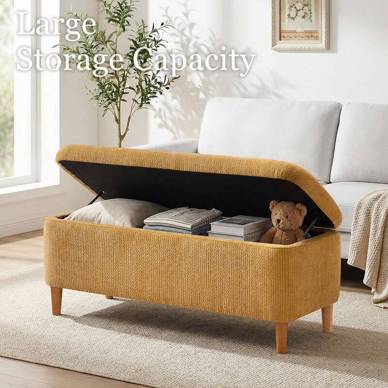 39in Soft Chenille Fabric Storage Ottoman Bench for Bedroom / Entryway Bed Foot / Living Room，Upholstered Entryway Bench