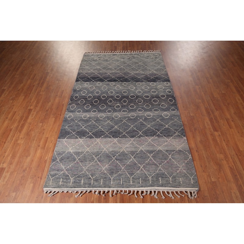 Grays & Blues Trellis Moroccan Oriental Rug Hand-Knotted Wool Carpet - 5'11"x 9'8"