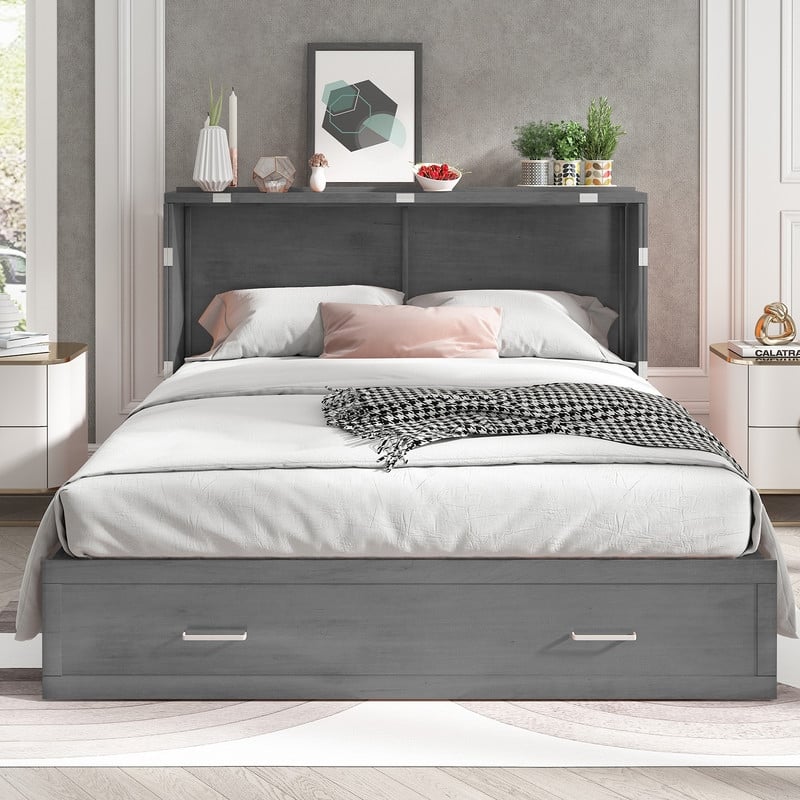 Mixoy Queen Murphy Bed Cabinet Bed Chest with Mattress,Drawers,USB Charging Station