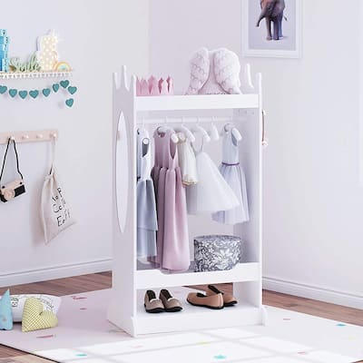UTEX Kids Dress up Storage with Mirror,Costume Closet for Kids,Open Hanging Armoire Closet,Pretend Storage Closet for Kids