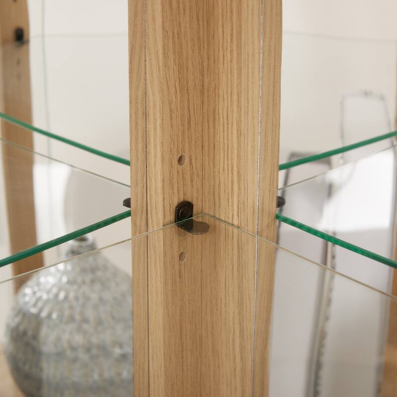 Corner Lighted Glass Curio Cabinet with Doors, Shelves and Mirrored Back for Display and Storage