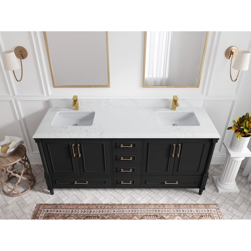 Willow Collections 72 in. W x 22 in. D Aberdeen Double Sink Bathroom Vanity with Countertops - 1.5" Empira White - Black
