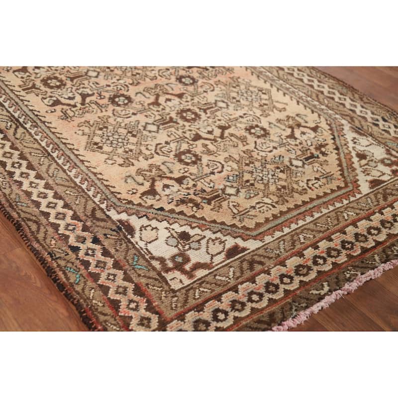 Hamedan Persian Vintage Runner Rug Hand-Knotted Peach Wool Carpet - 3'8" x 9'9"