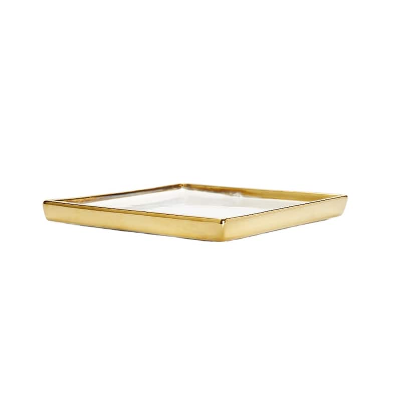 White Square Tray Gold Edged - White/Gold