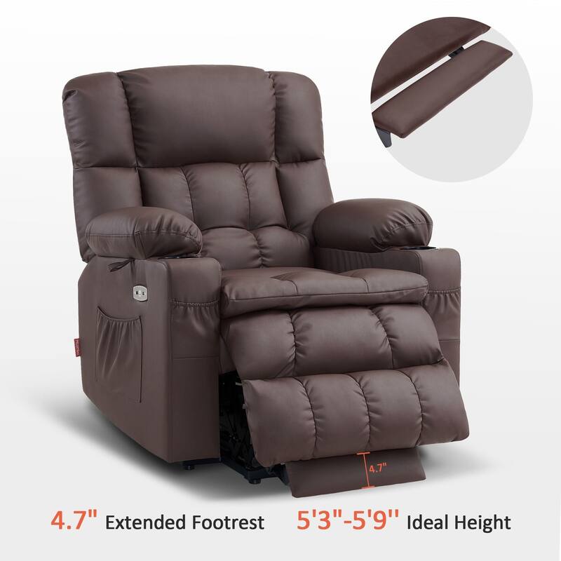MCombo Medium Dual Motor Power Lift Recliner Chair Infinite Position, Massage and Heat, Extended Footrest, Faux Leather 7890