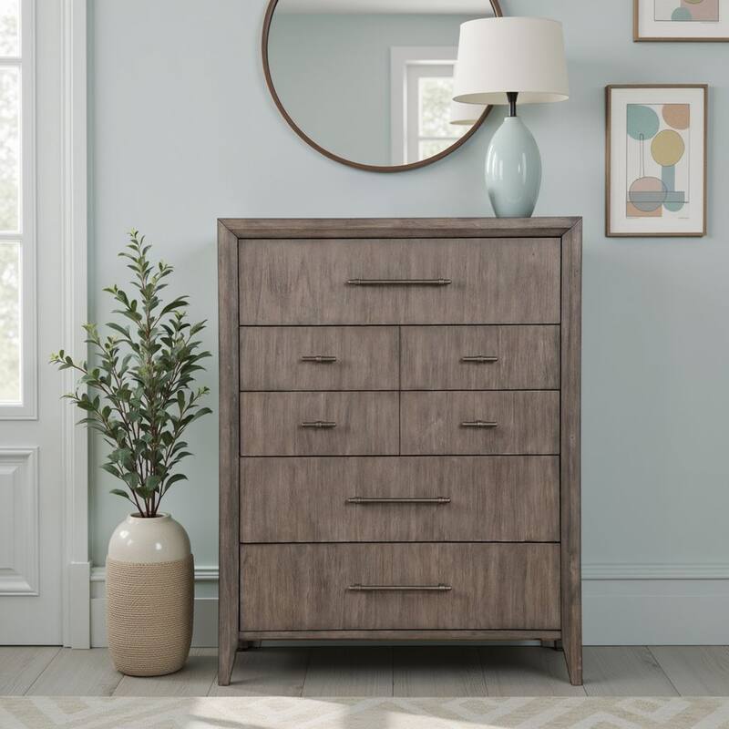 Bridgevine Home Avana 5-Drawer Chest, No Assembly Required, Smoky Greige Finish - Smoky Greige - 5-drawer