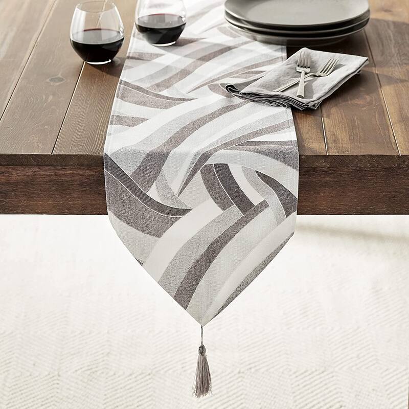 Violet Linen Chenille Abstract Pattern Polyester Table Runner - 13" X 70" - Silver