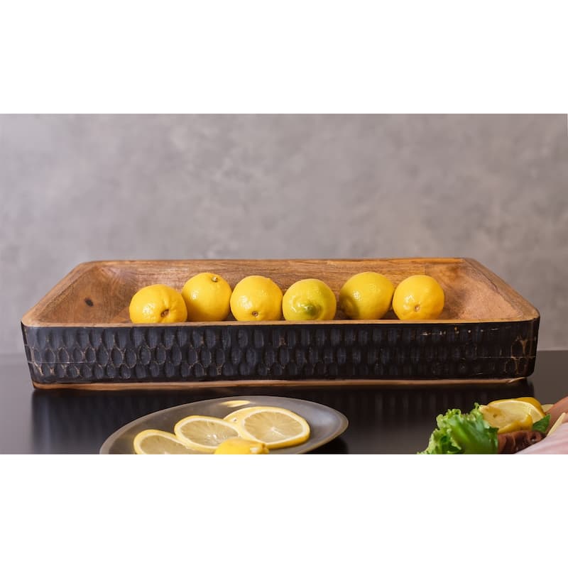 Wooden Carved Rectangular Dough Bowl Natural & Black Length 21" -ST - Black & Natural - Black & Natural