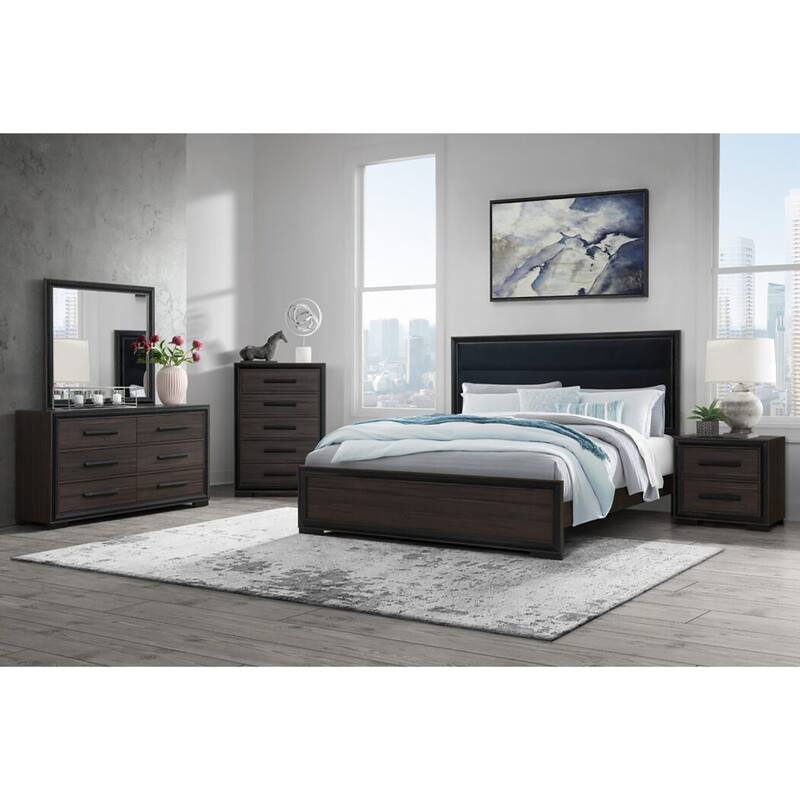 Brown Nightstand with 2 Spacious Drawers, Silver Finish & Black Pulls
