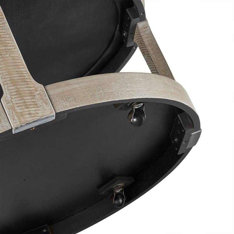 40" Large Curved Two-Tier Traditional Round Wooden Coffee Table with Wheels, Mid-Century Rustic Style