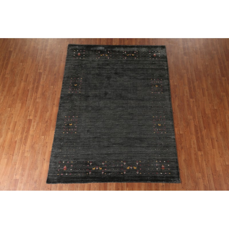 Grey Tribal Gabbeh Oriental Area Rug Handmade Silk Carpet - 6'8" x 9'2"
