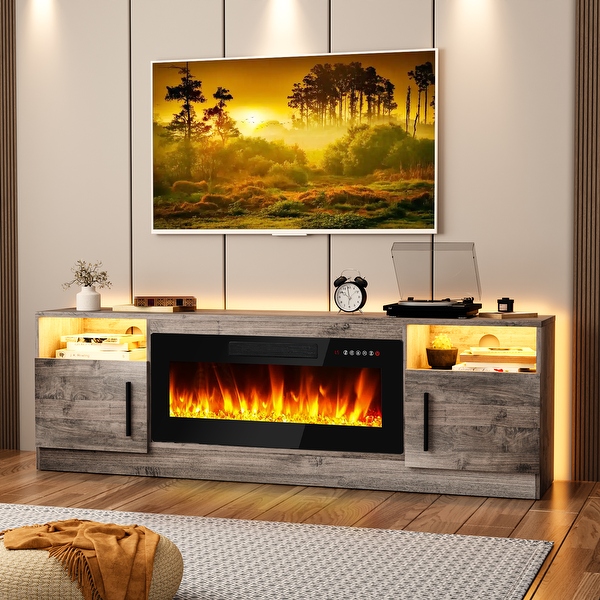 Tv stand with fireplace led lights discount