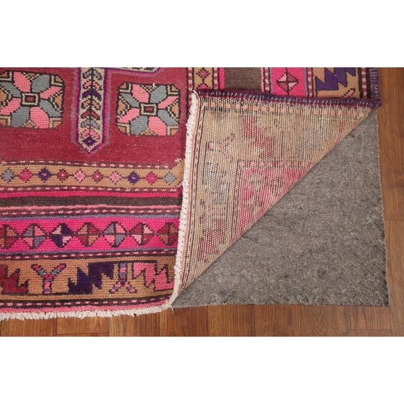Ardebil Persian Vintage Runner Rug Handmade Geometric Wool Carpet - 3'8" x 10'6"