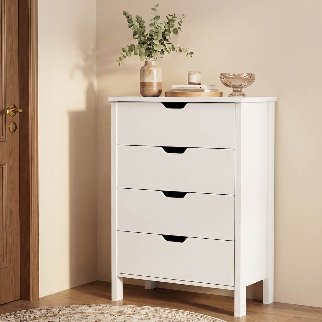 Gymax 4-Drawer Dresser Nightstand w/Handles Anti-Tipping Kits&Deep