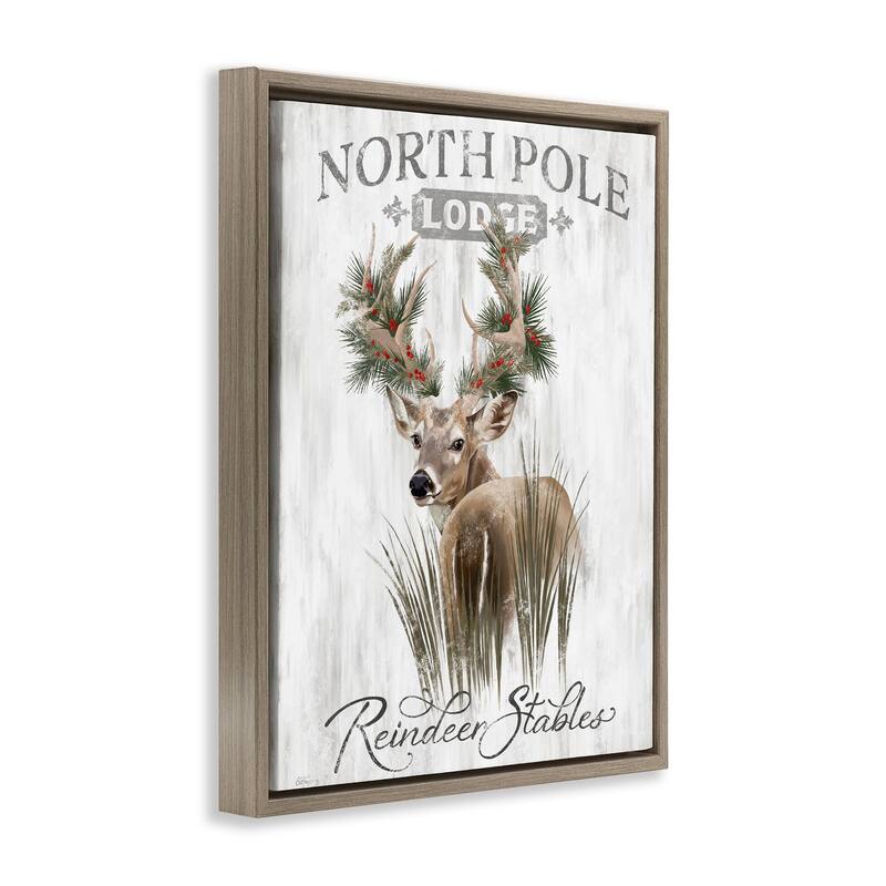 Stupell Festive Winter Reindeer Lodge Framed Floater Canvas Wall Art Design By Cat Thurman Designs