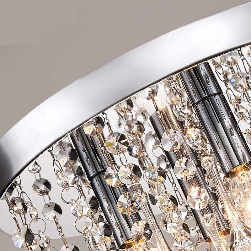 Claudia 4-Light Chrome Finish Flush Mount with Clear Crystal Drops