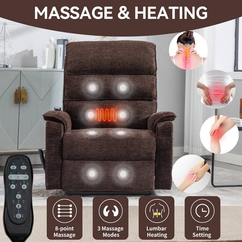 Dual‑Motor Power Lift Recliner Chair in Chenille with Lumbar Heat