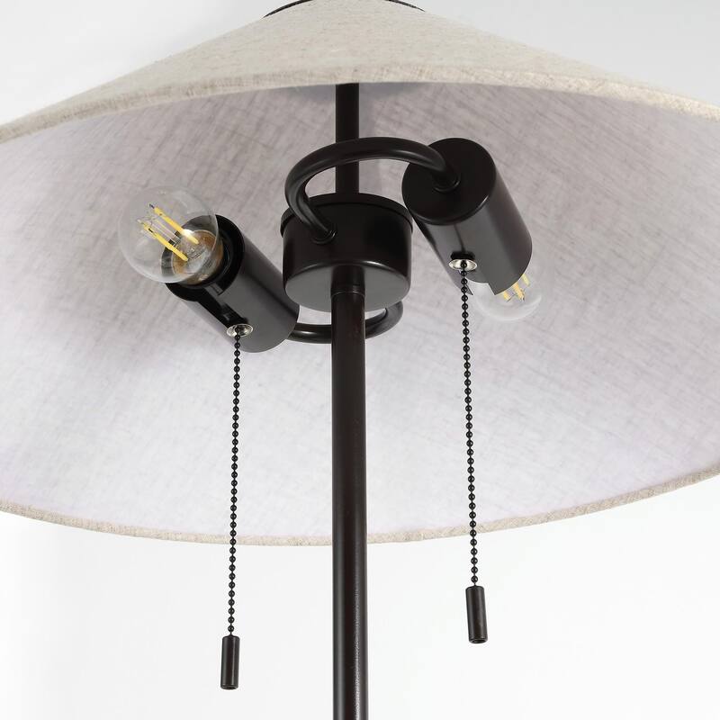 Floor Lamp Traditional Black 65" 2-Light Linen Shade
