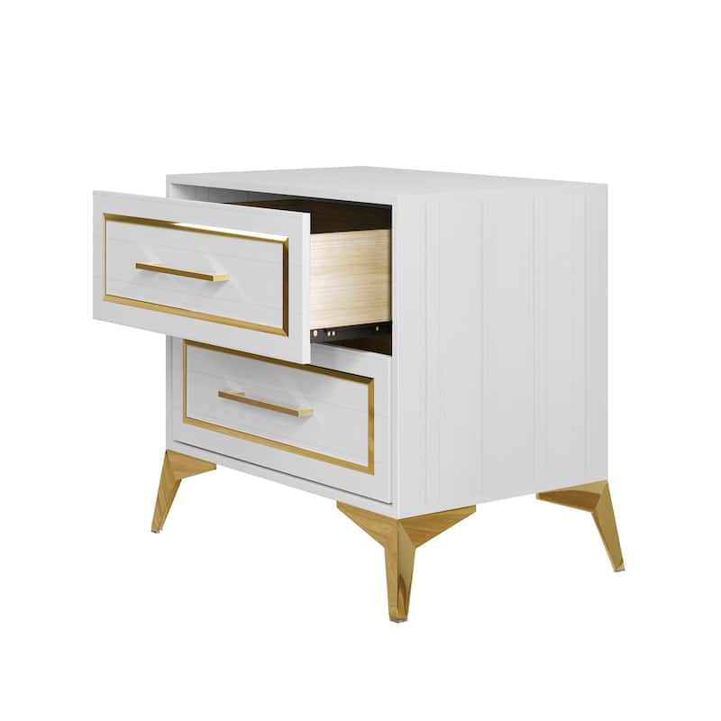 CraftPorch Contemporary Nightstand with 2 Drawers In White